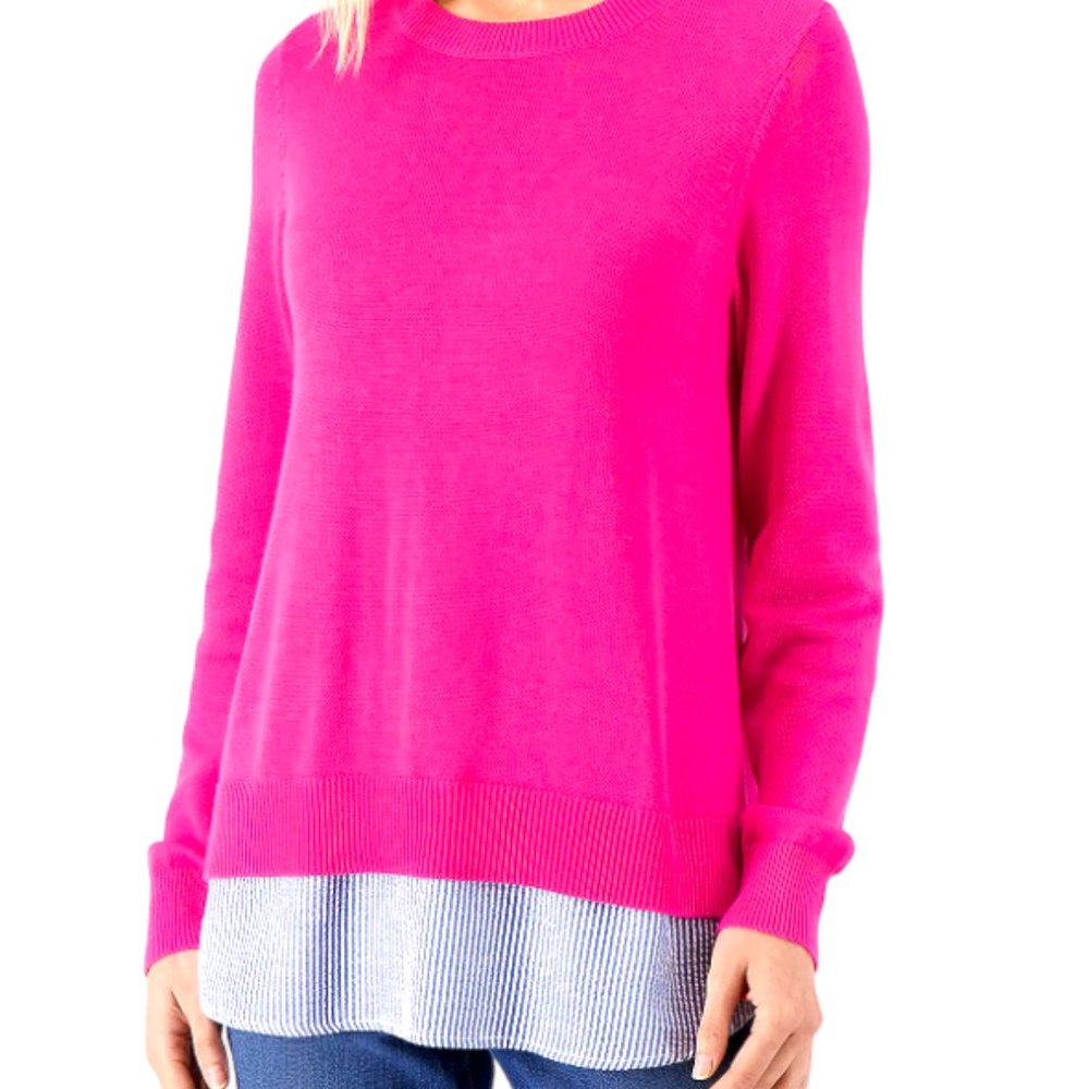 Joan Rivers Long Sleeve Sweater with Seersucker Detail Small Magenta - Picture 4 of 8